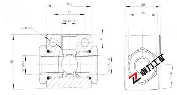 SF-H10L型梭閥外形及連接尺寸