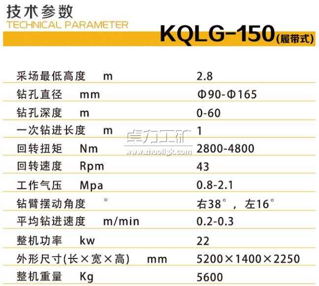 KQLG-150礦用潛孔鉆機(jī)技術(shù)參數(shù)